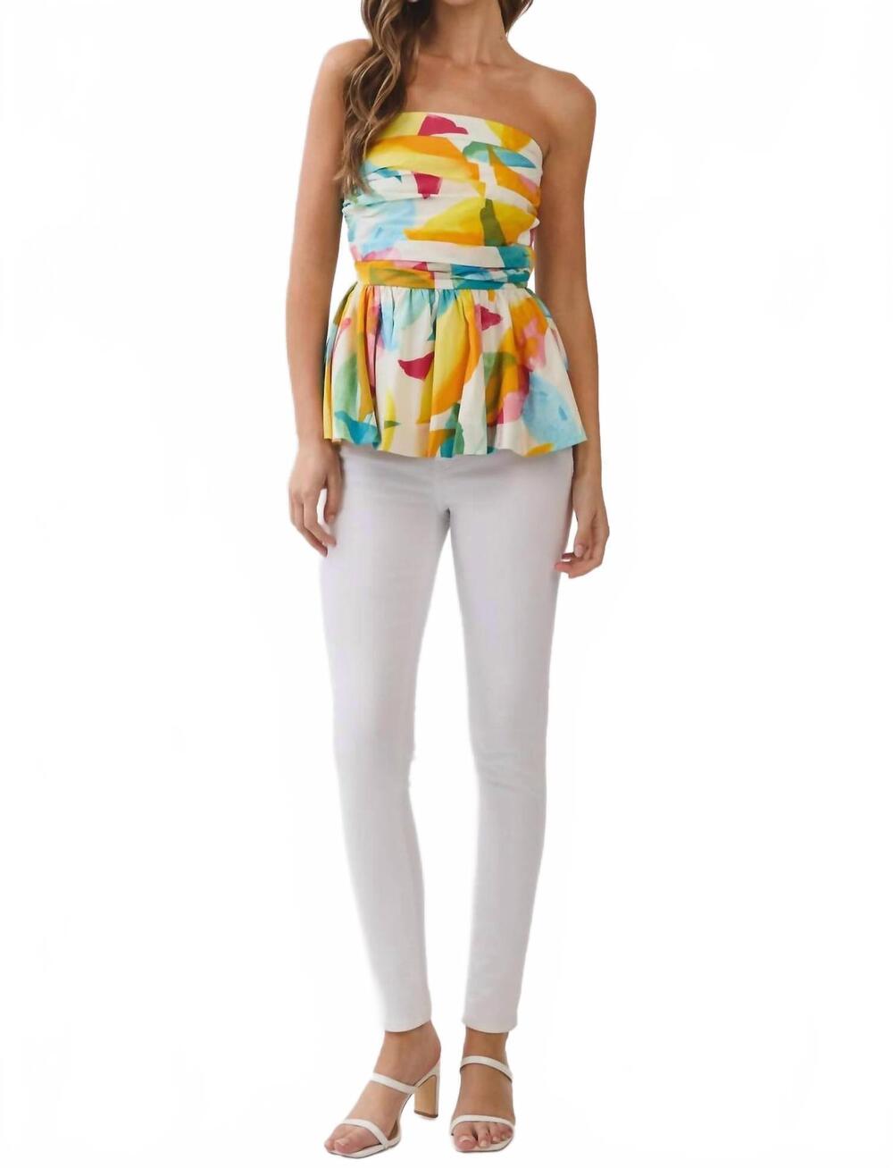 NEW PRETTY FOLLIES colorwave strapless top in multi